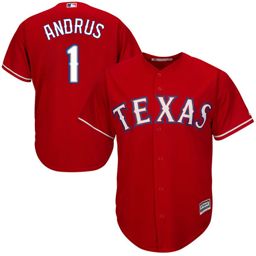 Rangers #1 Elvis Andrus Red Cool Base Stitched Youth MLB Jersey - Click Image to Close